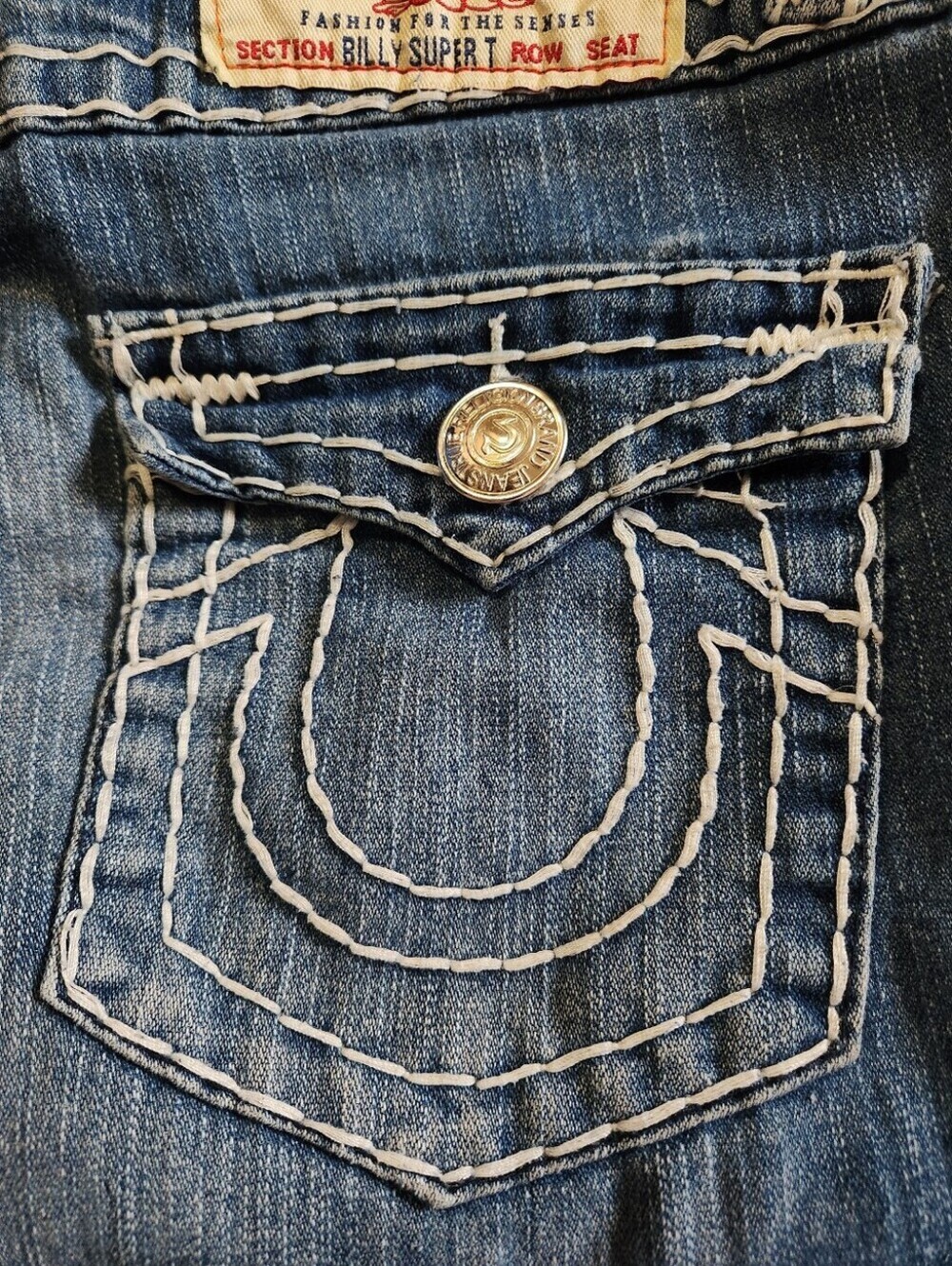 Y2K True Religion Billy Super T Thick Stitch Low Rise Flap Pocket Jeans 30 VTG - Picture 8 of 11